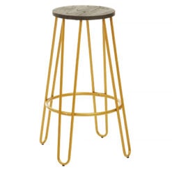 Industrial Gold Metal And Elm Wood Set Of 1 Bar Table And 2 Bar Stools