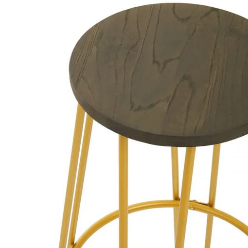 Industrial Gold Metal And Elm Wood Set Of 1 Bar Table And 2 Bar Stools