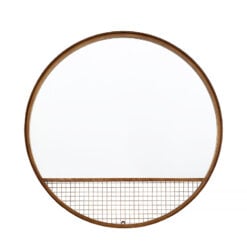 Industrial Grid Large Round Antique Gold Bronze Wall Mirror 80cm