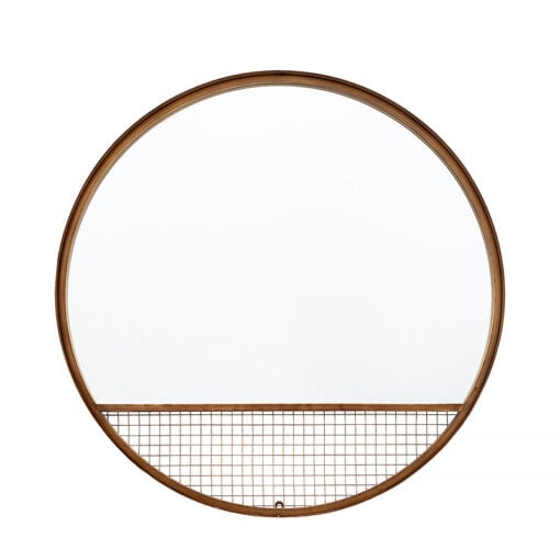 Industrial Grid Large Round Antique Gold Bronze Wall Mirror 80cm