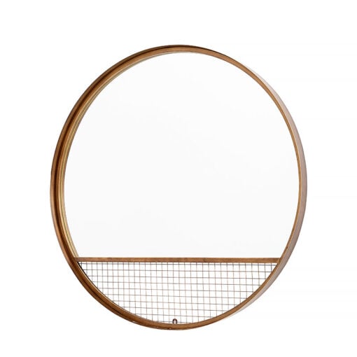 Industrial Grid Large Round Antique Gold Bronze Wall Mirror 80cm