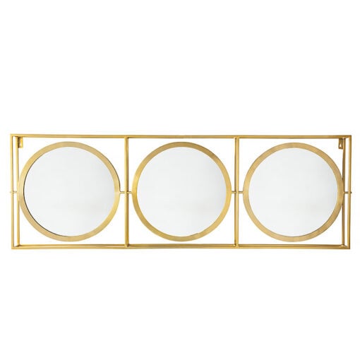 Industrial Grid Of 3 Tilting Mirrors Brass Antique Gold Wall Mirror 180cm