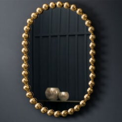 Large Oval Beads Gold Metal Wall Mirror 90cm