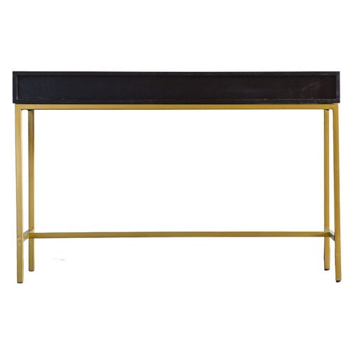 Leah 2 Drawer Black Mango Wood And Gold Metal Slim Console Table