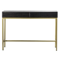 Leah 2 Drawer Black Mango Wood And Gold Metal Slim Console Table