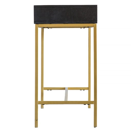 Leah 2 Drawer Black Mango Wood And Gold Metal Slim Console Table