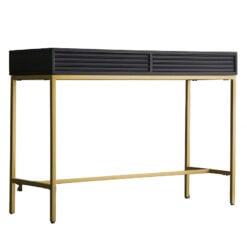 Leah 2 Drawer Black Mango Wood And Gold Metal Slim Console Table