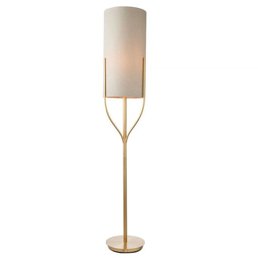 Lexy Satin Gold And Natural Linen Effect Fabric 1 Light Floor Lamp 166cm