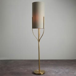 Lexy Satin Gold And Natural Linen Effect Fabric 1 Light Floor Lamp 166cm