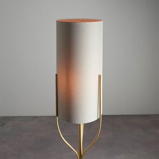 Lexy Satin Gold And Natural Linen Effect Fabric 1 Light Floor Lamp 166cm