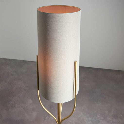 Lexy Satin Gold And Natural Linen Effect Fabric 1 Light Floor Lamp 166cm