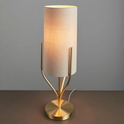 Lexy Satin Gold And Natural Linen Effect Fabric 1 Light Table Lamp