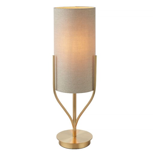 Lexy Satin Gold And Natural Linen Effect Fabric 1 Light Table Lamp