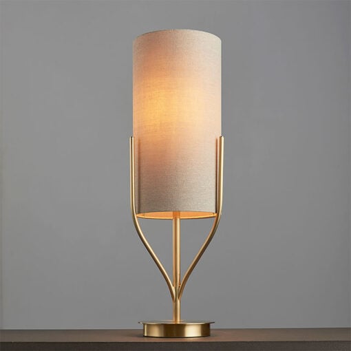 Lexy Satin Gold And Natural Linen Effect Fabric 1 Light Table Lamp