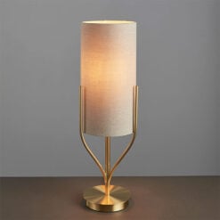 Lexy Satin Gold And Natural Linen Effect Fabric 1 Light Table Lamp