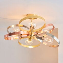 Loop Modern Gold Brushed Brass Dimmable 6 Light Ceiling Pendant 59cm