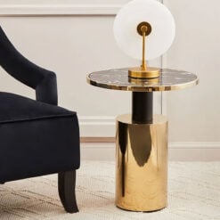 Mae Art Deco Gold Metal And Black Marble Effect Glass Side Table