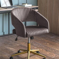 Malvina Grey Velvet And Gold Metal Swivel Open Back Tub Office Chair