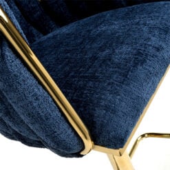 Marlene Braided Navy Blue Linen Effect Fabric And Gold Metal Bar Stool