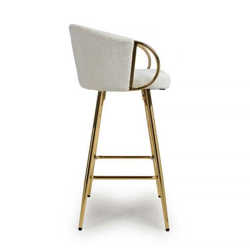 Melisande Cream White Linen Effect Tub Bar Stool With Gold Metal Legs