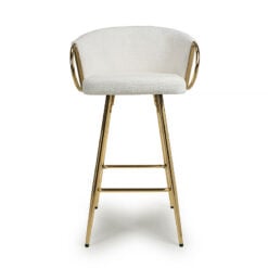 Melisande Cream White Linen Effect Tub Bar Stool With Gold Metal Legs