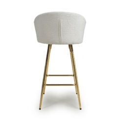 Melisande Cream White Linen Effect Tub Bar Stool With Gold Metal Legs