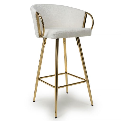 Melisande Cream White Linen Effect Tub Bar Stool With Gold Metal Legs