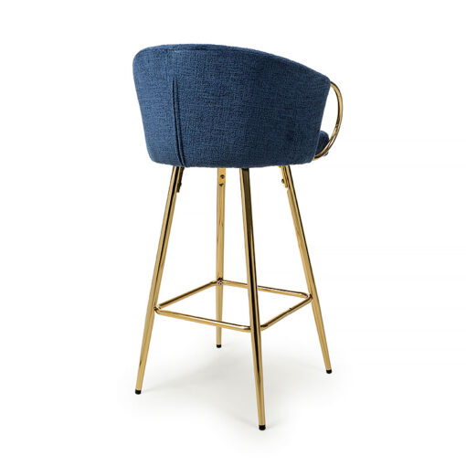 Melisande Navy Blue Linen Effect Tub Bar Stool With Gold Metal Legs