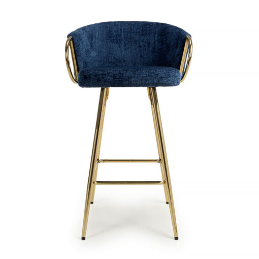 Melisande Navy Blue Linen Effect Tub Bar Stool With Gold Metal Legs