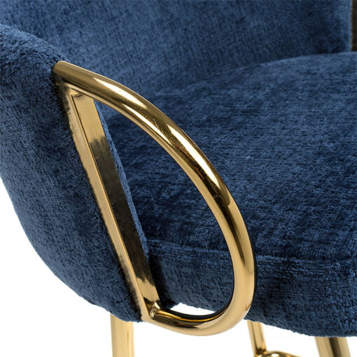 Melisande Navy Blue Linen Effect Tub Bar Stool With Gold Metal Legs