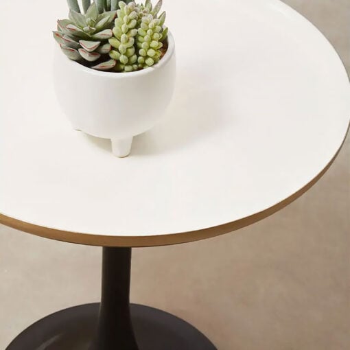 Mid Century White And Gold Enamel End Side Table With Black Column Base