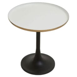 Mid Century White And Gold Enamel End Side Table With Black Column Base