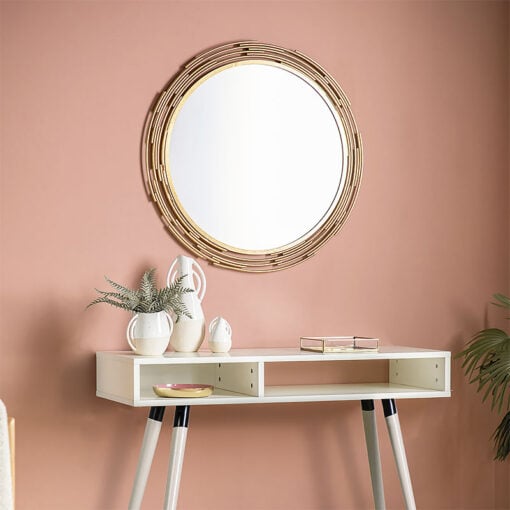 Modern Abstract Large Round Gold Metal Wall Mirror 80cm