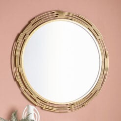 Modern Abstract Large Round Gold Metal Wall Mirror 80cm