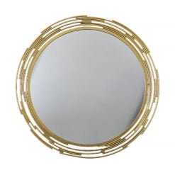 Modern Abstract Large Round Gold Metal Wall Mirror 80cm