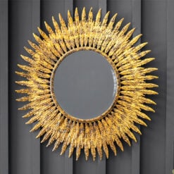 Modern Feather Round Antique Gold Metal Wall Mirror 62cm