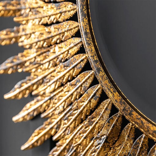 Modern Feather Round Antique Gold Metal Wall Mirror 62cm