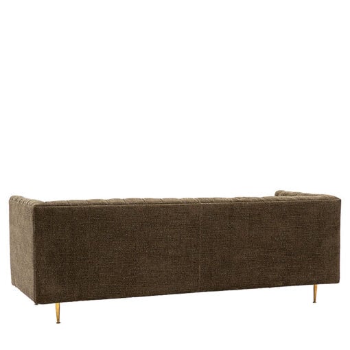 Moss Green Boucle Style Fabric And Gold 3 Seater Chesterfield Sofa