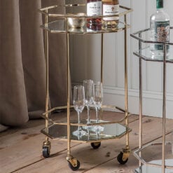 Octagon Mirrored Glass and Gold Metal Art Deco Drinks Trolley