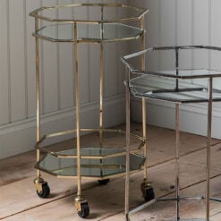 Octagon Mirrored Glass and Gold Metal Art Deco Drinks Trolley