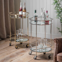 Octagon Mirrored Glass and Gold Metal Art Deco Drinks Trolley