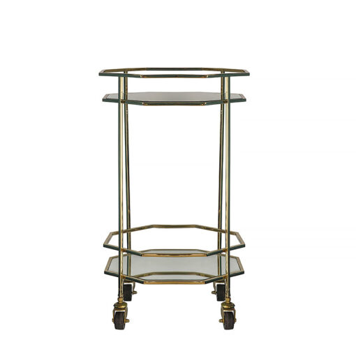 Octagon Mirrored Glass and Gold Metal Art Deco Drinks Trolley