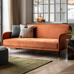 Orange Fabric 3 Seater Convertible Sofa Bed With Gold And Black Legs