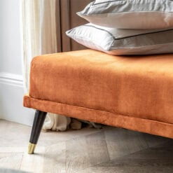 Orange Fabric 3 Seater Convertible Sofa Bed With Gold And Black Legs