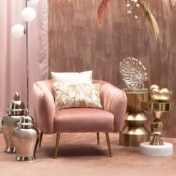 Pink Velvet and Gold Metal Tub Accent Chair Armchair