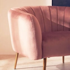 Pink Velvet and Gold Metal Tub Accent Chair Armchair