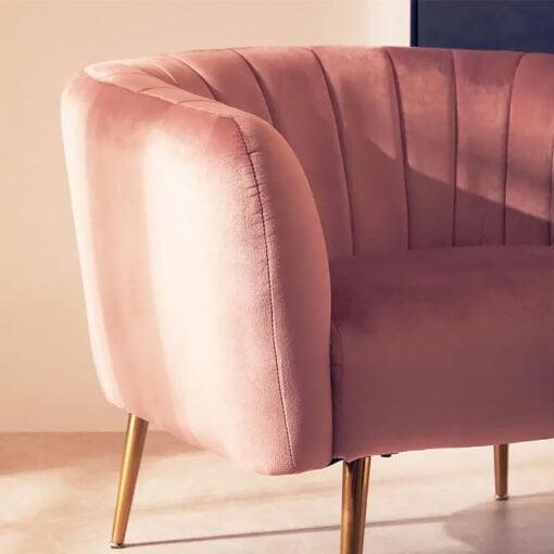 Pink Velvet and Gold Metal Tub Accent Chair Armchair