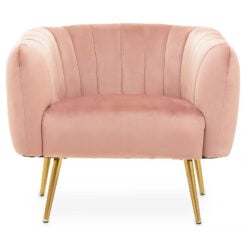 Pink Velvet and Gold Metal Tub Accent Chair Armchair