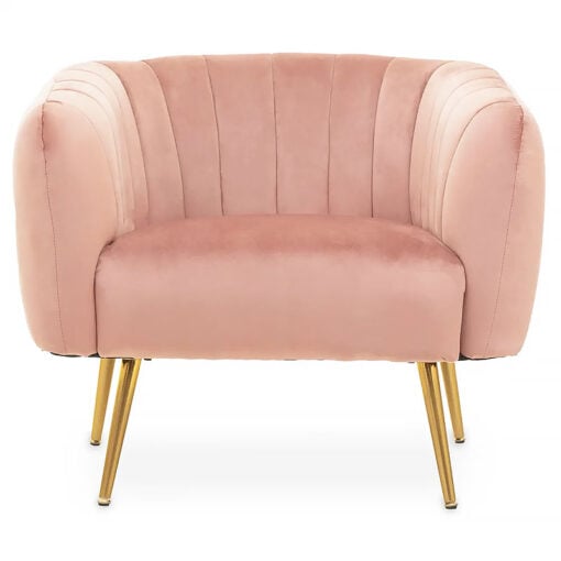 Pink Velvet and Gold Metal Tub Accent Chair Armchair