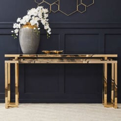 Premium Large Art Dèco Grey Glass and Gold Metal Console Table